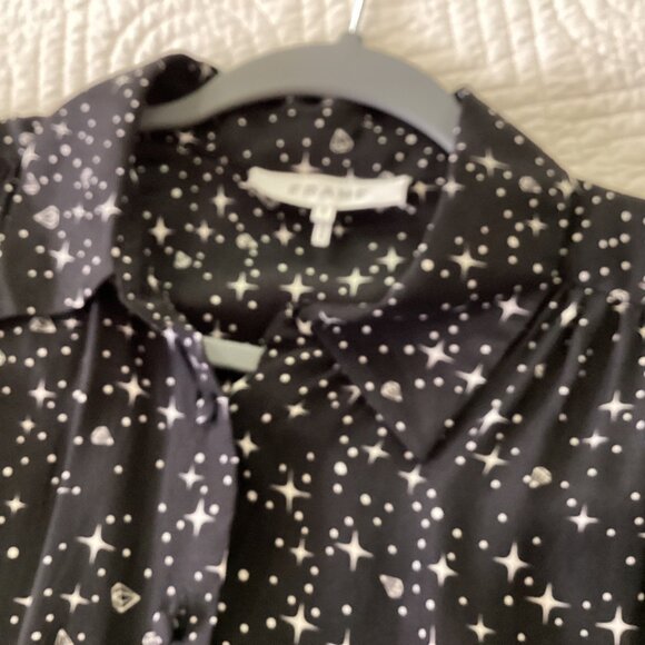 Frame Noir Diamond Sky Star Print 100% Silk Shirt Size S $289 Ruffle Button Down - Picture 12 of 15